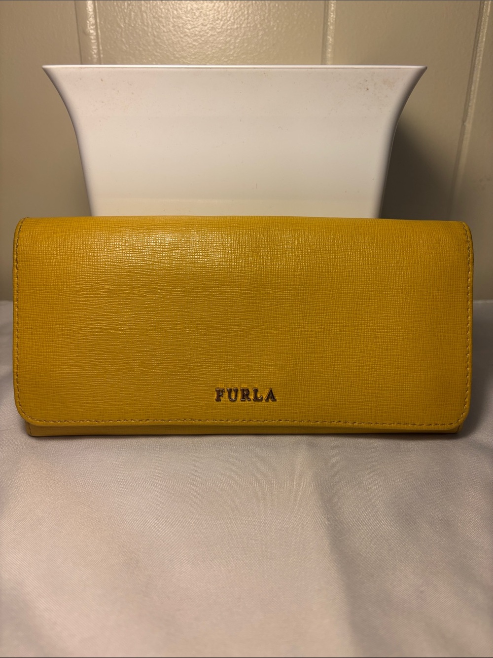 EUC Furla Babylon XL Continental Flap Wallet - Sunny Yellow Saffiano Leather